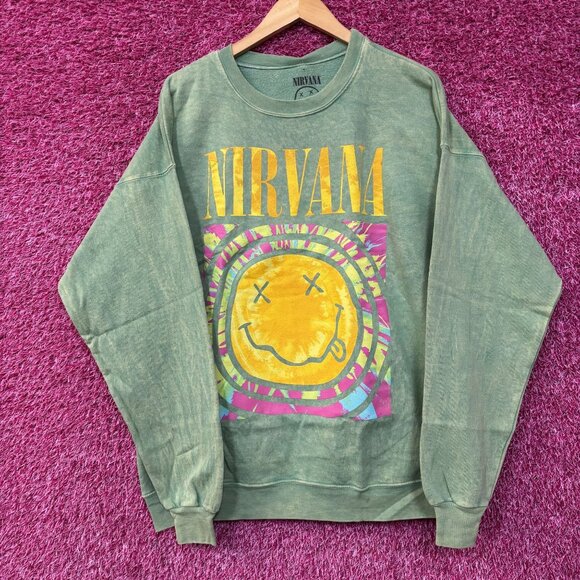 Nirvana Nevermind Grunge Band Mineral Wash Crewneck Green Sweater Size XL - Picture 4 of 5